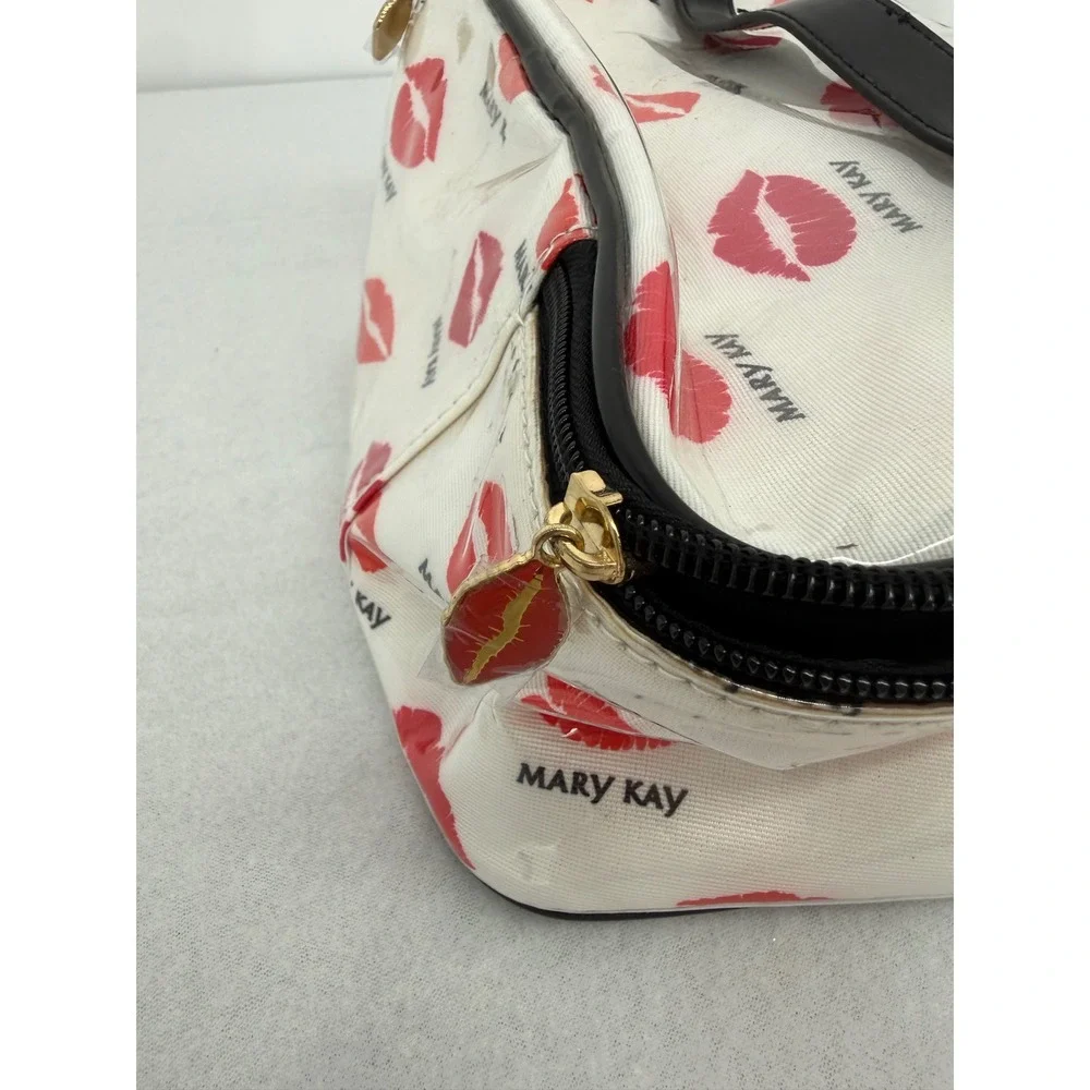 Mary Kay Makeup Bag White Red Lip Print Zippered Travel Case